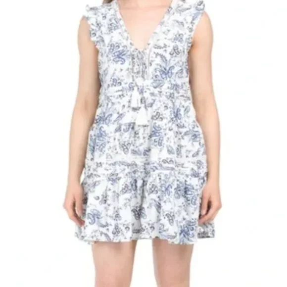 Dresses | Lucky Brand Flutter Sleeve Lace Up Front Tiered Vneck Mini Dress  | Poshmark
